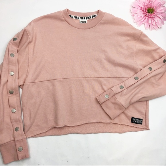 VS Pink Snap Sleeve Boyfriend Crop Sweatshirt: Blush Pink - Picture 4 of 8